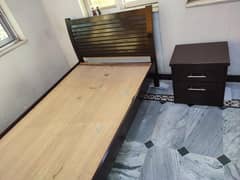 SINGLE BED WITH SIDE TABLE + Mattress | USED | RECENTLY POLISHED