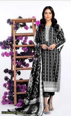 3 Pcs Woman's Unstitched Lawn Printed Suit