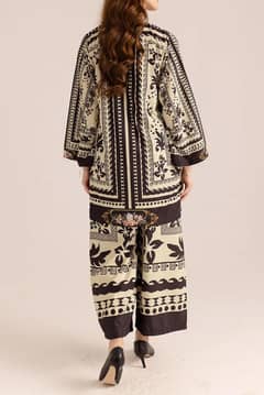 stylish printed V neck shirt and plain trouser set 2 piece for women