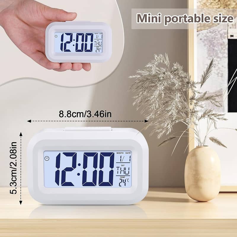 Digital Alarm Clock, Transparent LCD Display with Indoor Temperature, 5