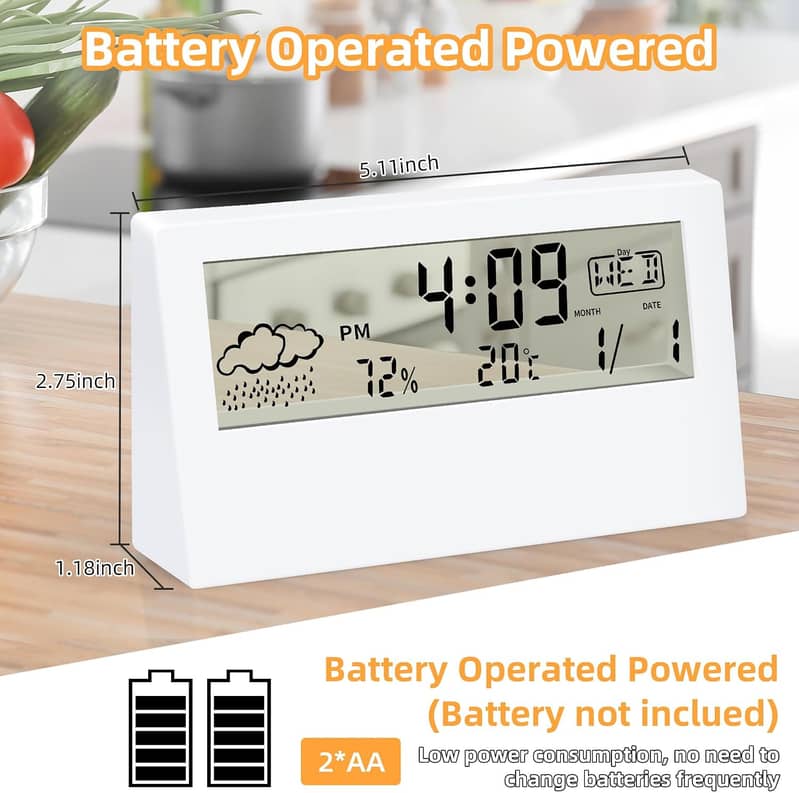 Digital Alarm Clock, Transparent LCD Display with Indoor Temperature, 12