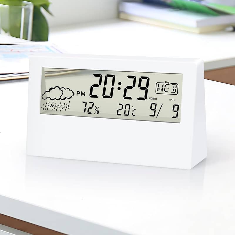 Digital Alarm Clock, Transparent LCD Display with Indoor Temperature, 19