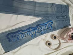 Stylish Blue Jeans with Glitter Writing – Waist 27