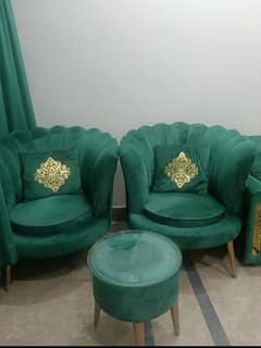 Green Sofa Chairs with Round Table