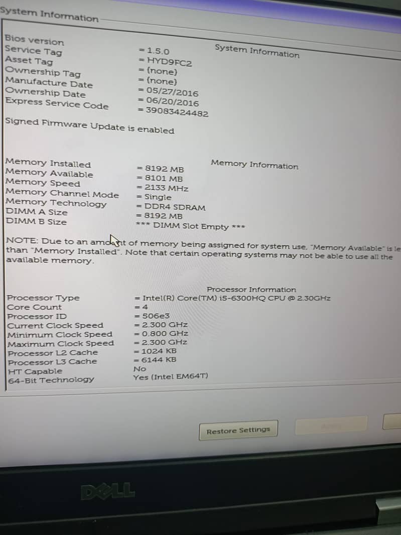 DELL 5470 core i5 6th Gen HQ Processor 2