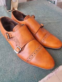 double monk style brown leather formal shoes size 41