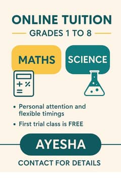 Online Tuition | Class 1–8 | Math & Science | Female Tutor