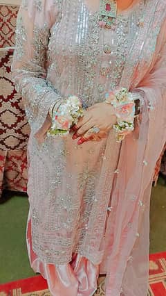 3pcs Long Shirt with Farshi Gharara and Embroidery Handwork