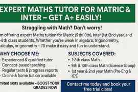 Expert Maths Tutor for Matric & Inter – Get A+ Easily!