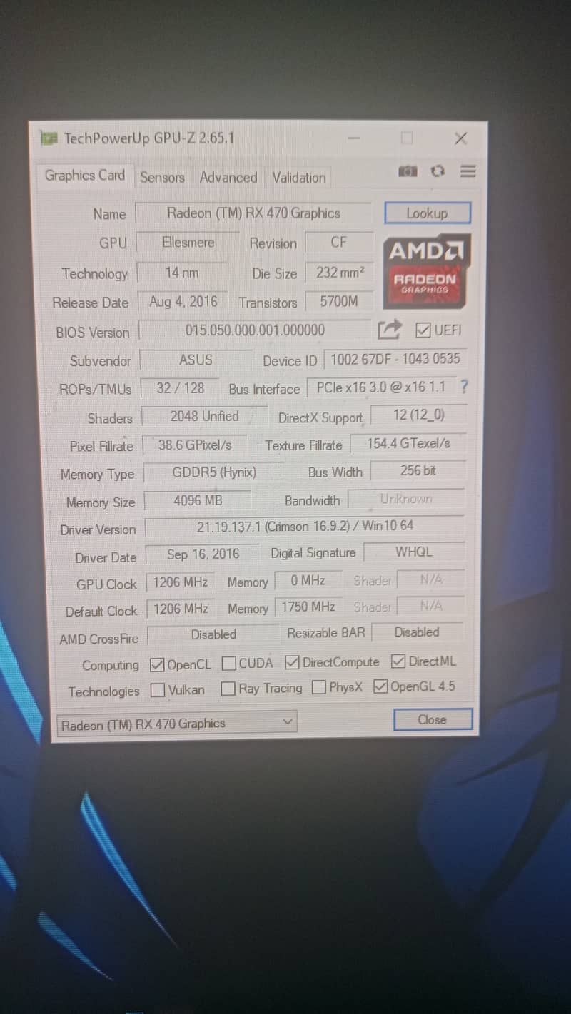 ASUS RX 470 4 GB DDR5 256 BIT  1ST READ THE DISCRIPTION CAREFULLY 6