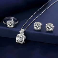 Silver plated square design crystal jewellery set