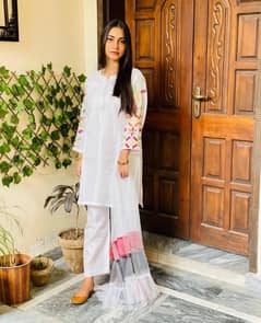 Women's Stitched Embroidered Katan Silk Suit - 3 Pcs in White