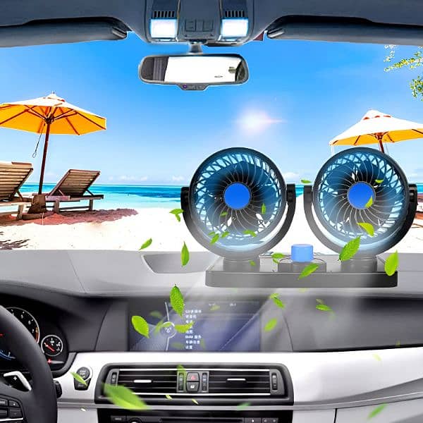 F30 Dual-Headed 360° Rotating Car Fan with Low Noise & Adjustable 0