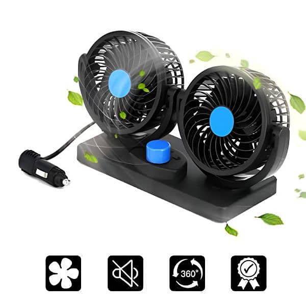 F30 Dual-Headed 360° Rotating Car Fan with Low Noise & Adjustable 2