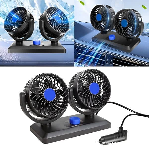 F30 Dual-Headed 360° Rotating Car Fan with Low Noise & Adjustable 4