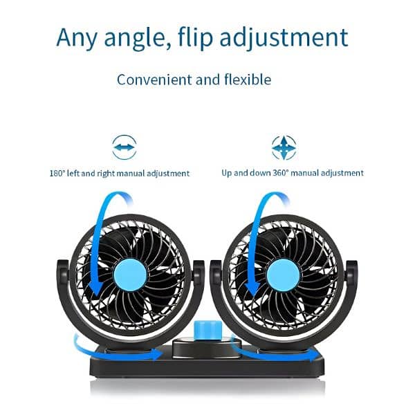 F30 Dual-Headed 360° Rotating Car Fan with Low Noise & Adjustable 8