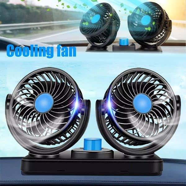F30 Dual-Headed 360° Rotating Car Fan with Low Noise & Adjustable 10