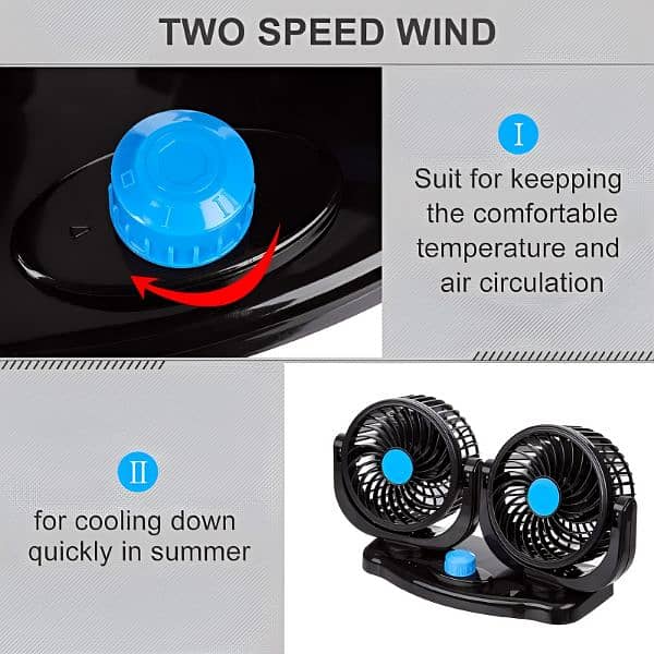 F30 Dual-Headed 360° Rotating Car Fan with Low Noise & Adjustable 12
