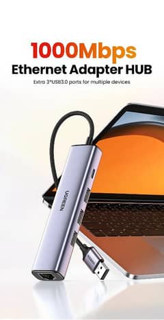 UGREEN USB Ethernet Adapter Gigabit 1000Mbps USB 3.0 HUB Network cm475