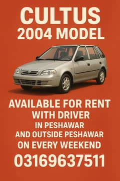 Cultus Car Available on Rent with Driver on Weekends