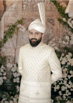 Sherwani white and gold