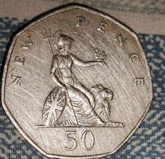 1969 50 new pence,Elizabeth 11 DG REG F. D