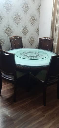 Wooden Round Dining Table with 6 Chairs & Glass Top Rs. 45,000 Jauhar