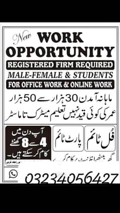 ONLINE WORK AND HOME BASED WORK Available