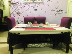 luxury heavy Wood Purple Dining Table with 6 chairs