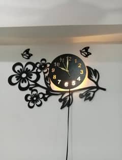 3D Flower Wooden Wall Clock With Premium Light