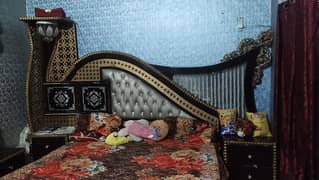 bed, sofa set, dressing table