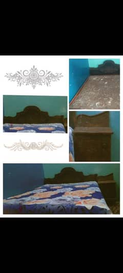 Wooden Double bed with mattress and sight table