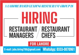 Hiring Restaurant Managers & Rstaurant Chefs