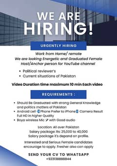 Urgently Hiring, Anchor / Host / Reporter
