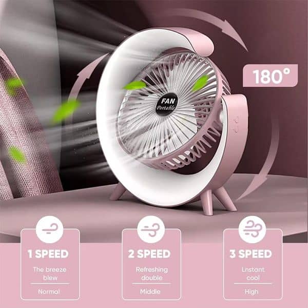 Multi-functional Led Desktop Fan – Usb Rechargeable & Colorful 0