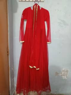 Red net maxi with dupatta