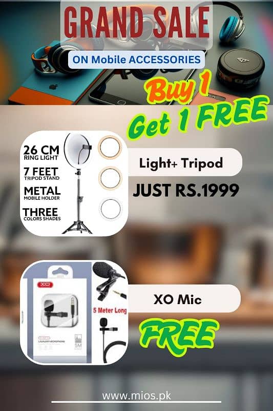26cm Selfie Ring light + 7 feet Tripod Stand Bluetooth mic free 0