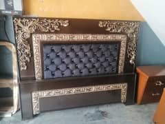 wooden bed full size two side table