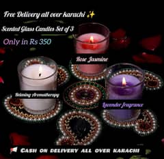 Scented Glass Candles Set of 3 Home Decor Jasmine Lavender Fragrances