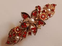 Elegant Red Crystal Flower Hair Clip | Multi-Color Stone Hair Clip