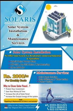 solar installation complete and maintenance and cleaning  services