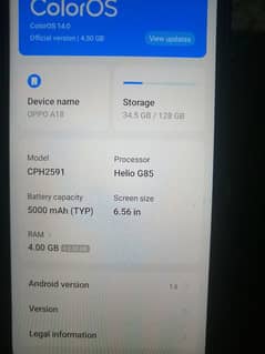 OPPO A18 4GBRAM 128 STORAGE 10BY10 JUST 4 MONTH WORKING