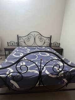 Iron bed king size with side tables