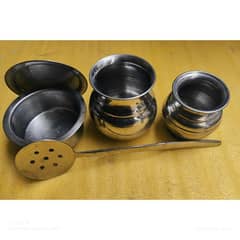 Stainless Steel Casserole and steel Pots with Heavy Steel Spoon Ladle