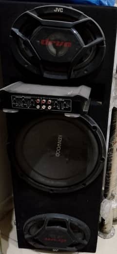 Kenwood Subwoofer With Two JVC Speakers