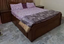 Wooden bed set with side tables and 2 extra tables