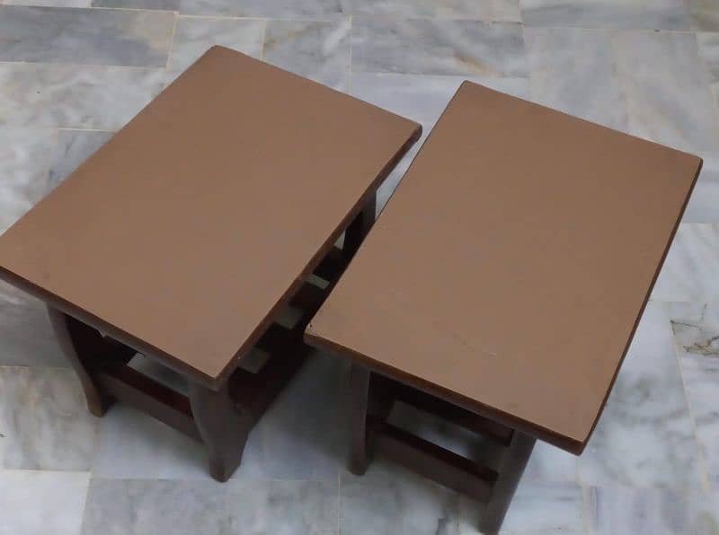 Wooden bed set with side tables and 2 extra tables 1