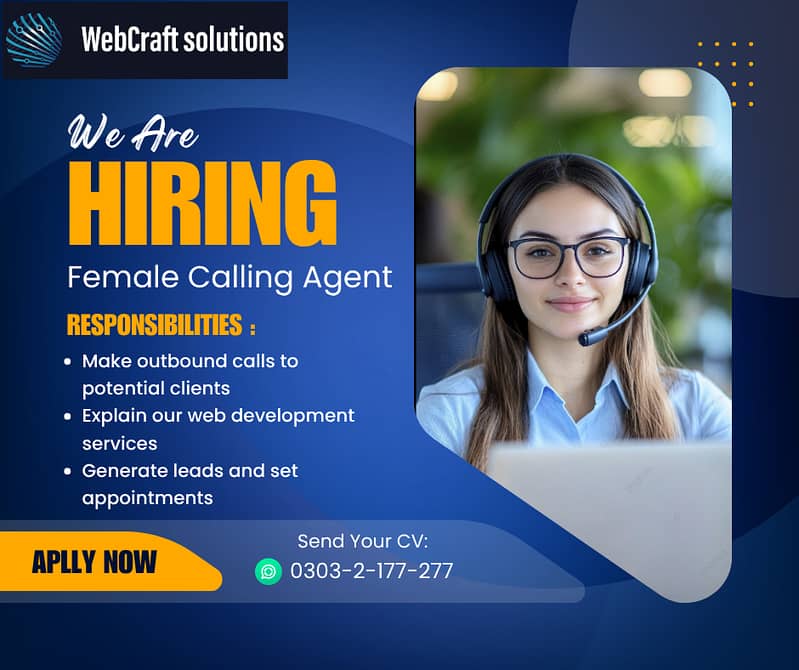 Urgent Hiring female Calling agent Web Development Services 0