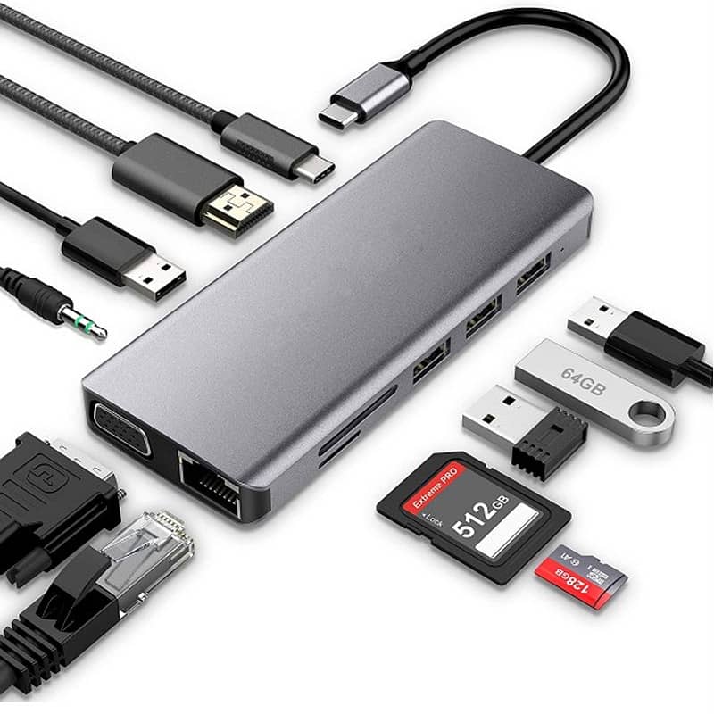 5 IN1 / 8 in 1 / 11 in 1 MULTIPORT TYPE C TO USB C 4K HDMI LAN VGA HUB 7