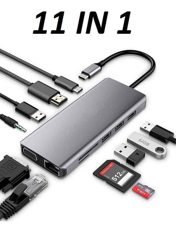 5 IN1 / 8 in 1 / 11 in 1 MULTIPORT TYPE C TO USB C 4K HDMI LAN VGA HUB 10